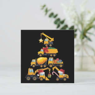 Christmas Excavator Construction Truck Tree Holiday Card