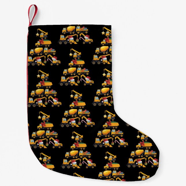 Christmas Excavator Construction Truck Tree Small Christmas Stocking (Front)