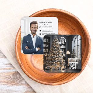 Christmas Executive Real Estate Photo QR Code  Square Business Card