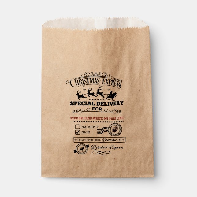 Christmas Express Special Delivery NICE Treat Favour Bags (Front)