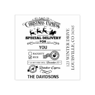 Christmas Express Special Delivery Santa Reindeers Rubber Stamp