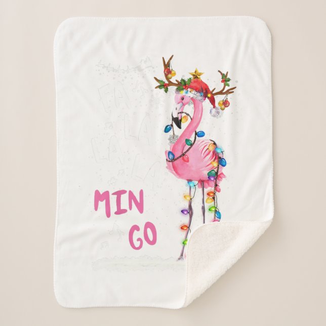 Christmas - Fa-La-La Mingo Flamingo With Christmas Sherpa Blanket (Front)
