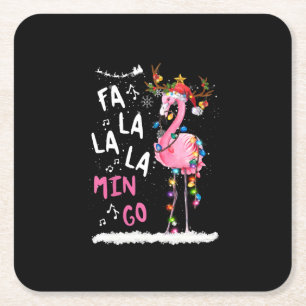 Christmas - Fa-La-La Mingo Flamingo With Christmas Square Paper Coaster