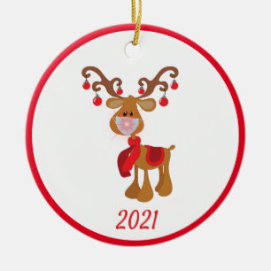 Christmas Face Mask Rudolph Reindeer 2021 Ceramic Tree Decoration