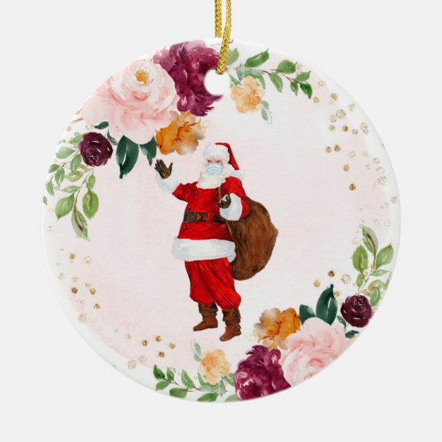 Christmas Face Mask Santa 2020 Ceramic Tree Decoration (Front)