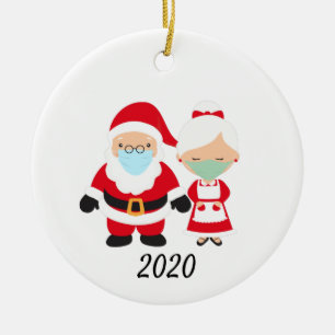 Christmas Face Mask Santa and Mrs. Claus Ceramic Tree Decoration