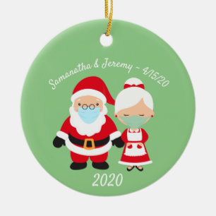 Christmas Face Mask Santa and Mrs. Claus Wedding Ceramic Tree Decoration