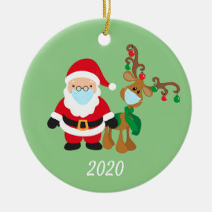 Christmas Face Mask Santa and Reindeer 2020 Name Ceramic Tree Decoration