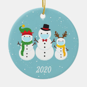 Christmas Face Mask Snowman Family 2020 Ceramic Tree Decoration