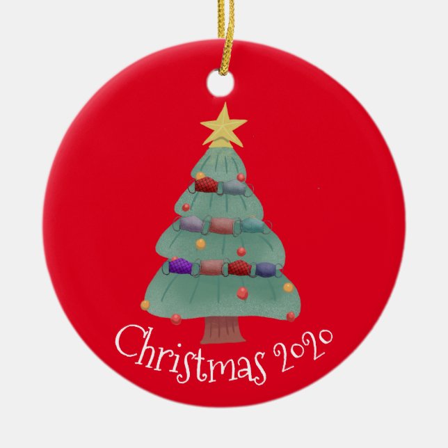 Christmas Face mask Tree Covid  2020 Ceramic Tree Decoration (Front)