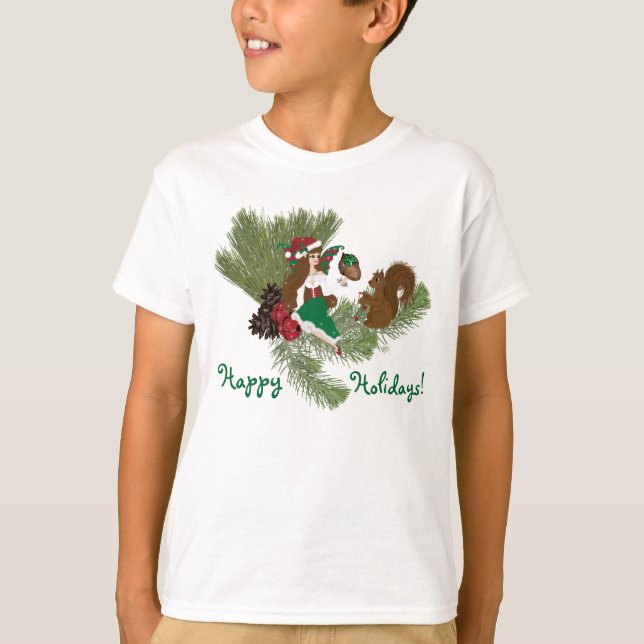 Christmas Faery and Squirrel Gift Giving Shirt (Front)