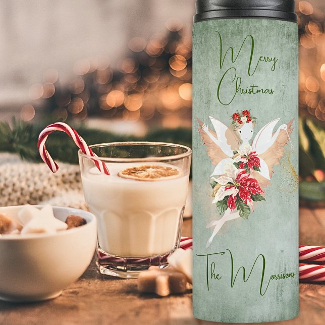 Christmas Fairy 6 Photo Template Poinsettia Thermal Tumbler (Creator Uploaded)