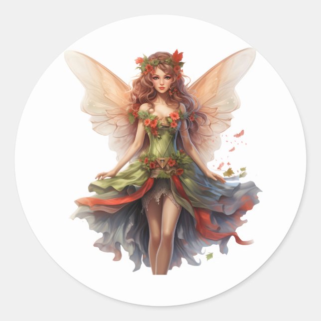 Christmas fairy classic round sticker (Front)