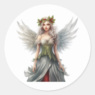 Christmas fairy classic round sticker