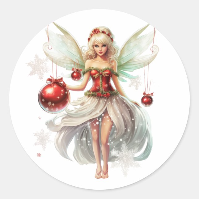 Christmas fairy classic round sticker (Front)