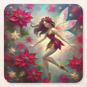 Christmas Fairy Collection - Auburn Hair Square Paper Coaster