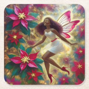 Christmas Fairy Collection - Auburn Natural Hair Square Paper Coaster