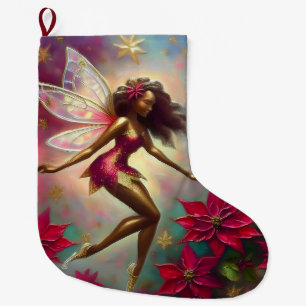 Christmas Fairy Collection - Brown Natural Hair Large Christmas Stocking