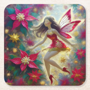 Christmas Fairy Collection - Dark Brown Hair Square Paper Coaster