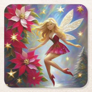 Christmas Fairy Collection - Honey Blonde Hair Square Paper Coaster