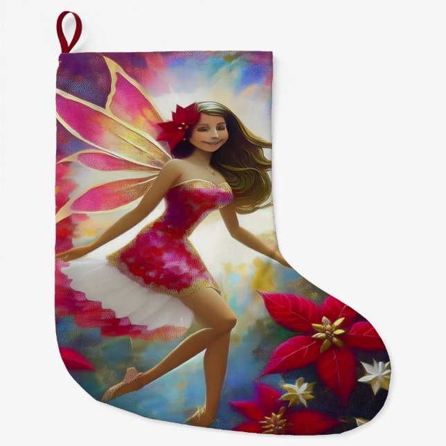 Christmas Fairy Collection - Light Brown Hair Large Christmas Stocking (Front)