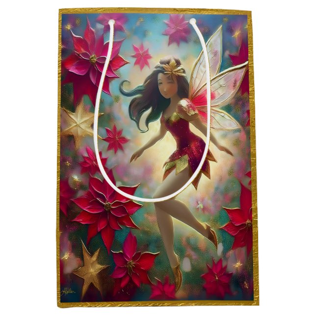 Christmas Fairy Collection - Medium Brown Hair Medium Gift Bag (Front)