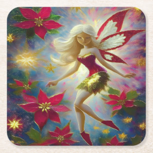 Christmas Fairy Collection - Platinum Blonde Hair Square Paper Coaster