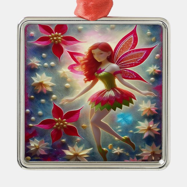 Christmas Fairy Collection - Red Hair Metal Tree Decoration (Front)
