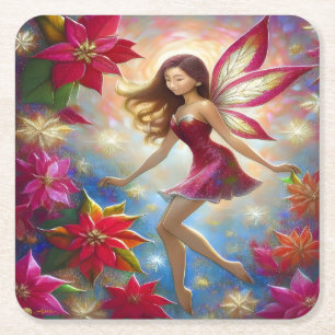 Christmas Fairy Collection - Reddish Brown Hair Square Paper Coaster