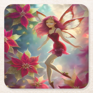Christmas Fairy Collection - Rose Red Hair Square Paper Coaster