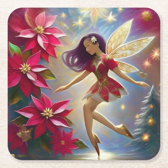 Christmas Fairy Collection - Straight Plum Hair Square Paper Coaster (Front)