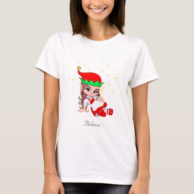 Christmas Fairy Dressed in Red & Stars T-Shirt (Front)