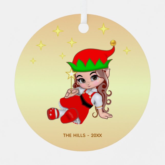 Christmas Fairy Elf Holding a Star Metal Ornament (Front)