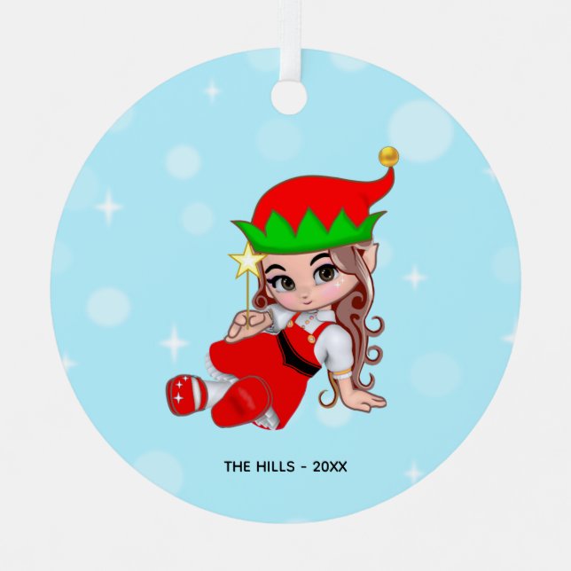 Christmas Fairy Elf Holding a Star Metal Ornament (Front)
