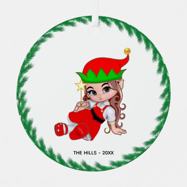 Christmas Fairy Elf Holding a Star Metal Tree Decoration (Front)