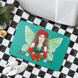 Christmas Fairy Fantasy Holly Bells Poinsettias   Bath Mat