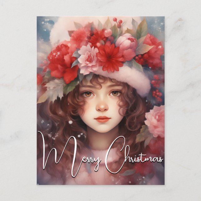 Christmas Fairy of the Peonies Holiday Postcard (Front)