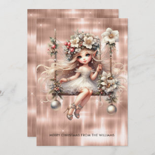 Christmas Fairy on Sparkle Rose Gold Background Holiday Card