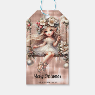 Christmas Fairy on Sparkle Rose Gold Gift Tags