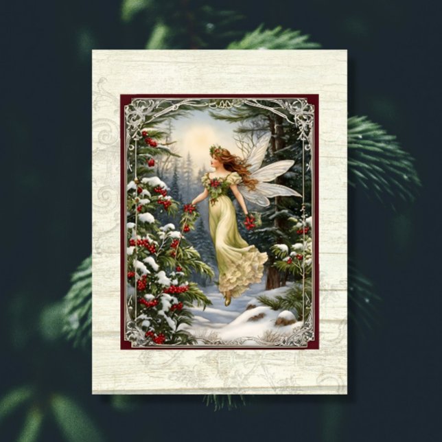 Christmas Fairy Pine Forest Holly Snow Rustic Wood Tissue Paper (Creator Uploaded)