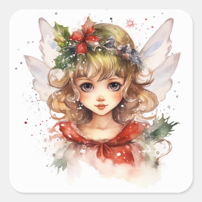 Christmas fairy square sticker (Front)