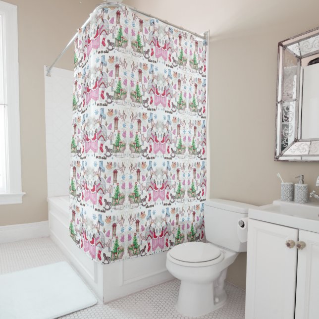 Christmas Fairy Tale Hand painted Pattern Shower Curtain (In Situ)