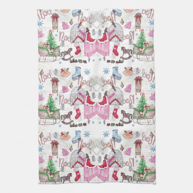 Christmas Fairy Tale Hand painted watercolor Tea Towel (Vertical)