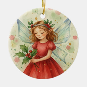 Christmas Fairy Watercolor Art Ceramic Tree Decoration