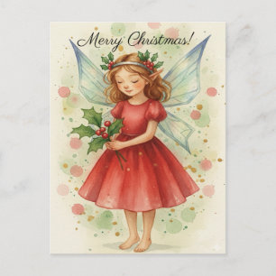 Christmas Fairy Watercolor Art Holiday Postcard