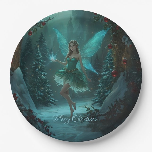 Christmas Fairy with a Spark of Magic Holiday Paper Plate (Front)