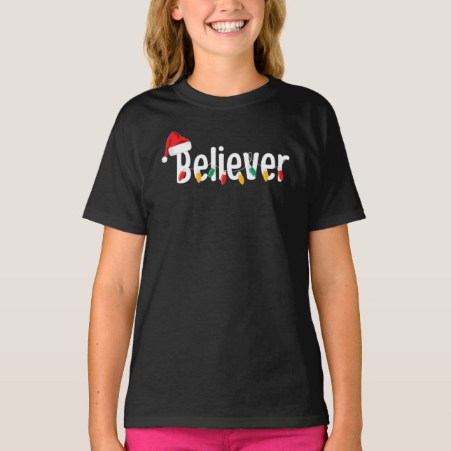 Christmas Faith Believer | Santa Claus Xmas Lights T-Shirt (Front)