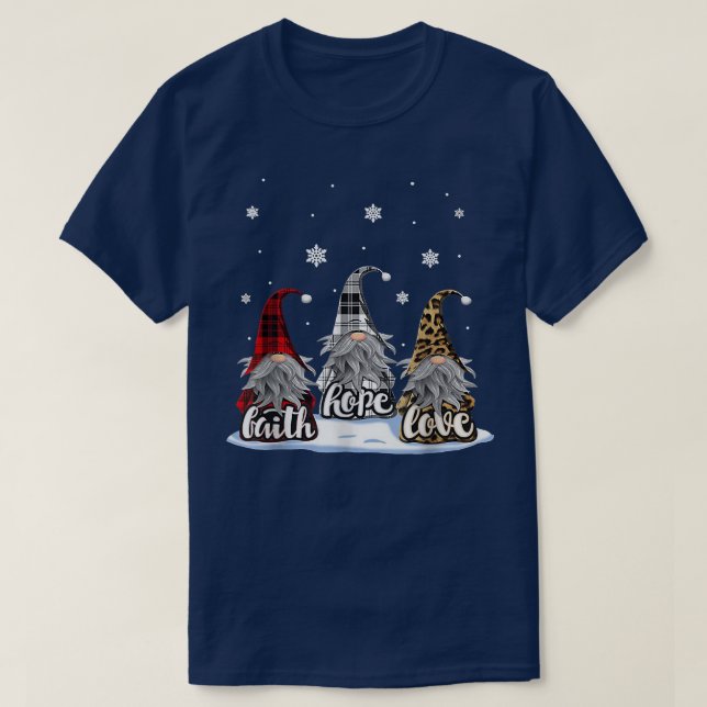 Christmas Faith Love Hope Gnome Red Leopard Plaid  T-Shirt (Design Front)