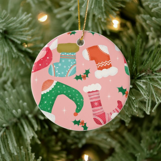 Christmas falalala pink -Stockings  Ceramic Tree Decoration (Tree)