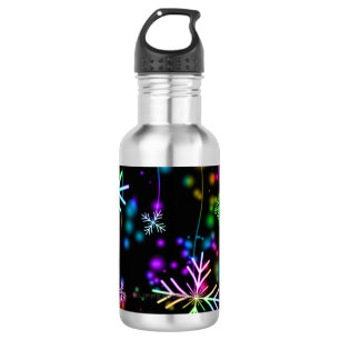 Christmas falling various neon colours snowflakes 532 ml water bottle